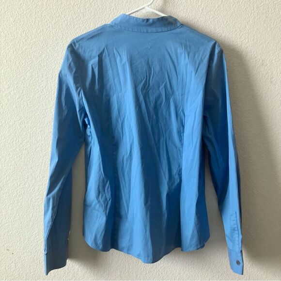 Lafayette 148 Blue Contemporary Minimalist Career Work Office Button Down Shirt - Picture 3 of 5